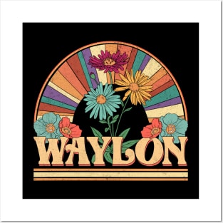 Waylon Flowers Name Personalized Gifts Retro Style Posters and Art